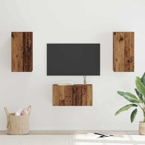 vidaXL Set TV komoda s policom Zidne s pohranom s vratima 3 pcs Staro drvo 60 x 30 x 30 cm Cene