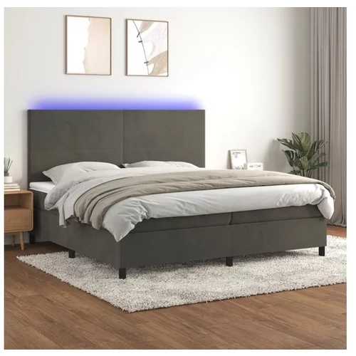  Box spring postelja z vzmetnico LED temno siva 200x200 cm žamet