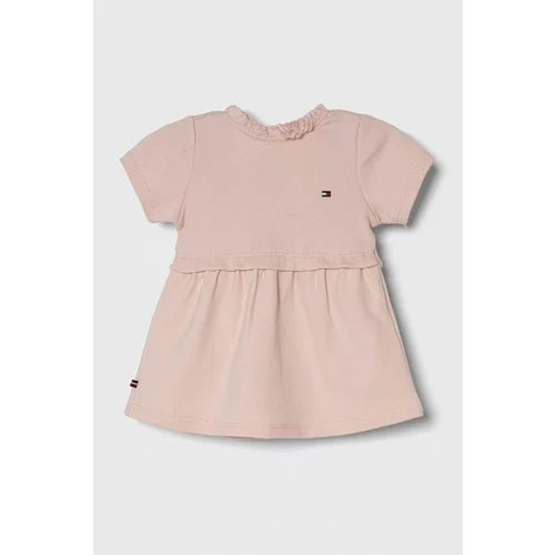 Tommy Hilfiger Pamučna haljina za bebe boja: ružičasta, mini, širi se prema dolje