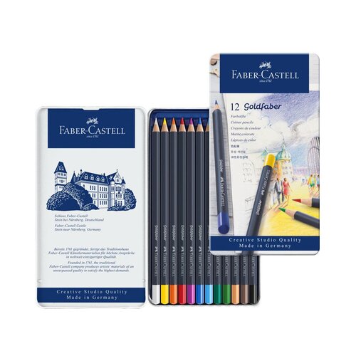 Faber-Castell olovke u boji, 12 boja, Goldfaber metalna kutija Slike