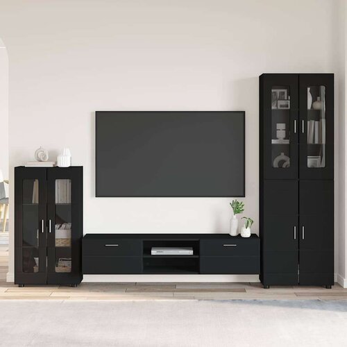  Set TV komoda s ladicama s policom Crna Konstruirano drvo Cijene