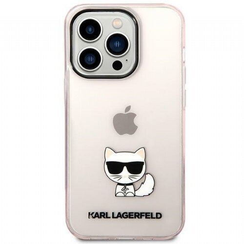 Karl Lagerfeld Originalen ovitek KLHCP14SCTTRI za&amp;scaron;čita ovitek za iPhone 14 6.1 prozorno roza - Choupette Logo Slike