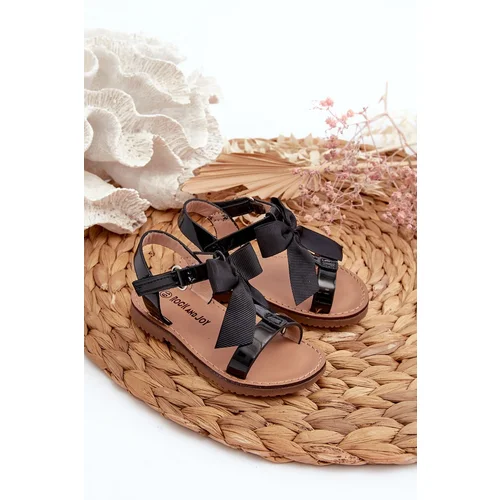 FR1 Black Patent Children's Sandals with Bow on Velcro Joratia