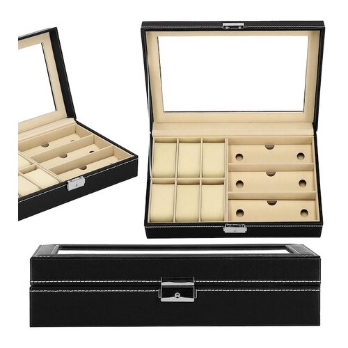 springos &Scaron;katla za uro 30x20x8cm, črno krem ​​organizator s predelki iz umetnega usnja, (21631784) Cene