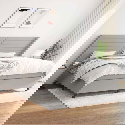  Box spring postelja z vzmetnico svetlo siva 200x200 cm blago, (20898355) Slike