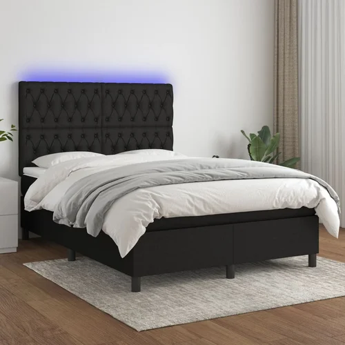 The Living Store Box spring postelja z vzmetnico LED črna 140x190 cm blago - Box Spring Postelja, (21520000)