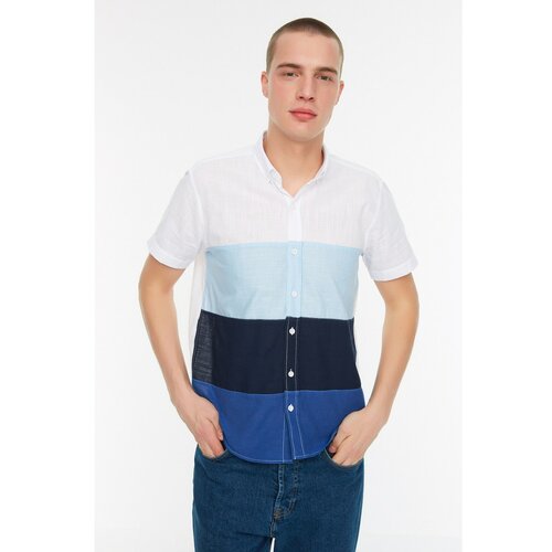 Trendyol Blue Men's Slim Fit Buttoned Collar Color Block Cene