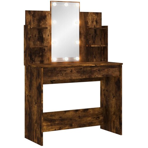 vidaXL Toaletna mizica z LED lučkami dimljen hrast 96x40x142 cm, (20908880) Cene