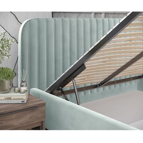 Maison de R&amp;ecirc;ve Mentol zeleni tapecirani bračni krevet s prostorom za odlaganje s podnicom 180x200 cm Noto &amp;ndash; Slike