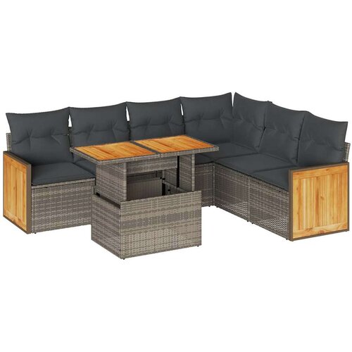 VidaXL 7-dijelni set vrtnih sofa poliratan i bagrem s jastucima sivi Slike