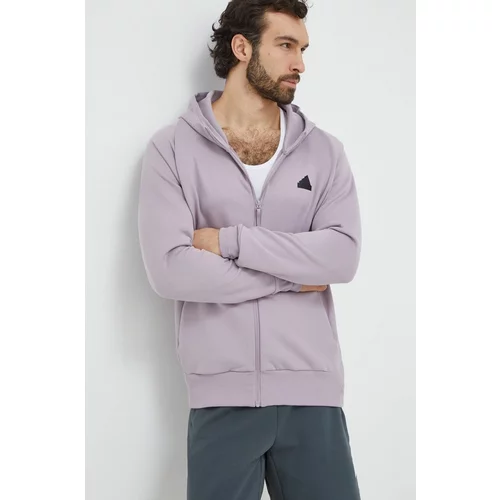 Adidas Pulover ZNE moški, vijolična barva, s kapuco