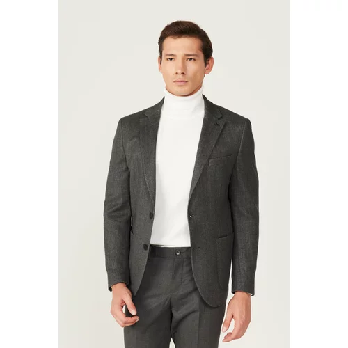ALTINYILDIZ CLASSICS Men's Anthracite Slim Fit Slim Fit Mono Collar Patterned Woolen Jacket