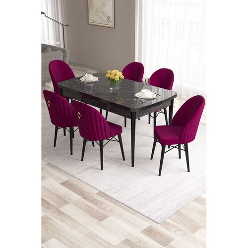 Hanah home Set Trpezarijski sto i 6 stolica Roza, Bordo-crna Cene