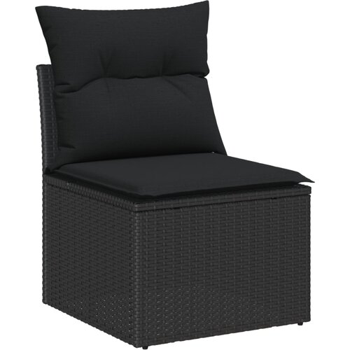 VidaXL 8-dijelni set vrtnih sofa s jastučićima crna poli ratan akacija, 2-sjedalna vrtna sofa sa skladi&amp;scaron;tem i jastučićima crna poli ratan Slike