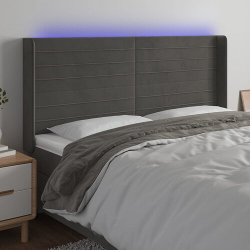 vidaXL LED posteljno vzglavje temno sivo 183x16x118/128 cm žamet Cene