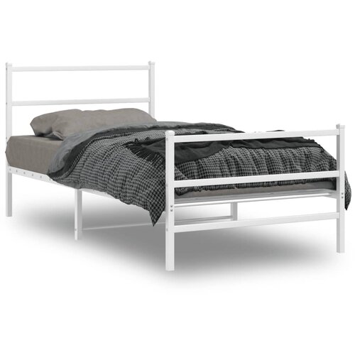 Maison Chic Kovinski Posteljni okvir - Enojna postelja - Postelja za odrasle z vzglavjem in vznožjem bel 100x190 cm, (21697271) Cene