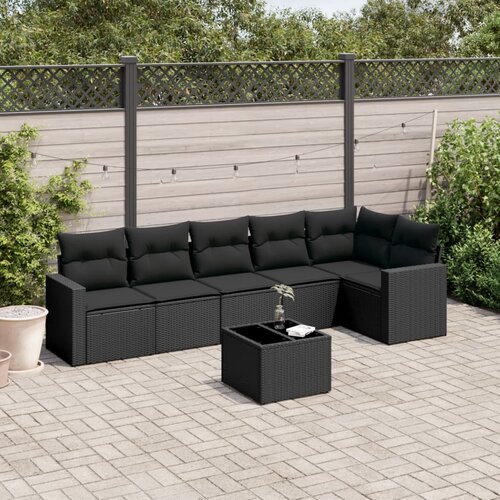  7-dijelni set vrtnih sofa od poliratana s jastucima crni Cijene