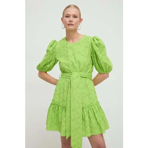 Silvian_Heach Pamučna haljina boja: zelena, mini, širi se prema dolje