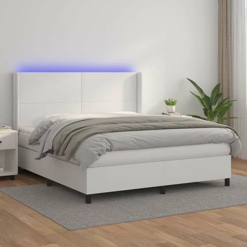  Box spring postelja z vzmetnico LED bela 160x200cm umetno usnje, (20899802)