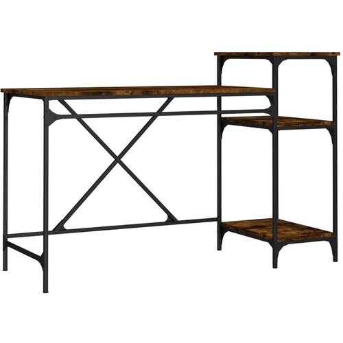Maison Chic pisalna miza - pisarni&amp;scaron;ka miza - računalni&amp;scaron;ka miza s policami dimljen hrast 135x50x90 cm inženir. les, (21785495) Slike