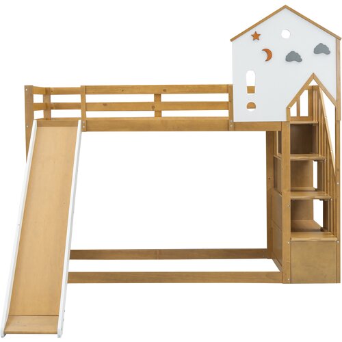 Möbrio Pogradna postelja 90x200 cm - z lestvijo za shranjevanje in predalom - iz borovega lesa in Mdf - naravna, (22060443) Cene