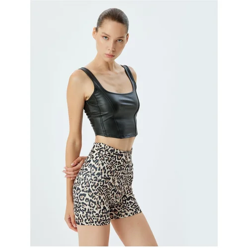 Koton Sports Bra Leather Look Stitched Detail Slim Fit