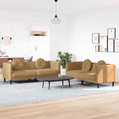 vidaXL 2-dijelni set sofa s jastucima smeđi baršunasti Cijene