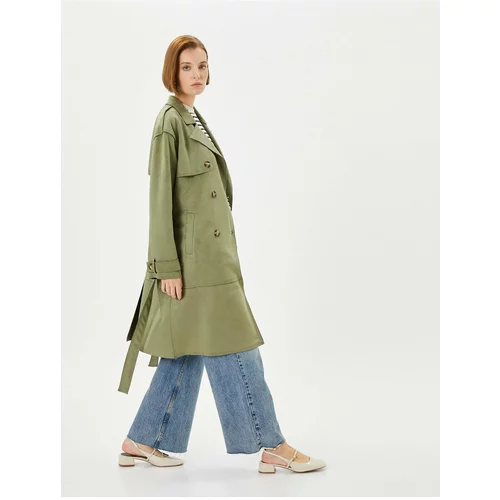 Koton Double Breasted Trench Coat Buttoned Waist Belt, Pockets.