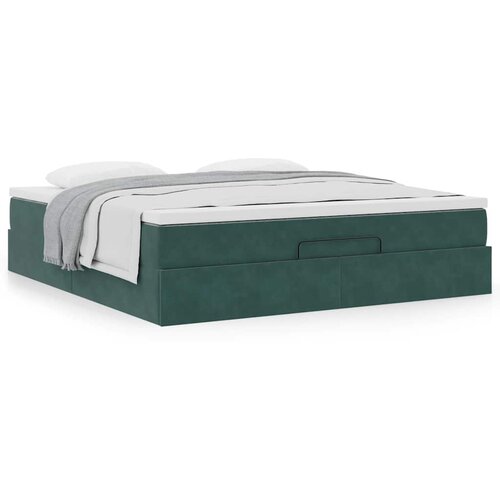 VidaXL Otomanski posteljni okvir z vzmetnico temno zelena 180x200cm Slike