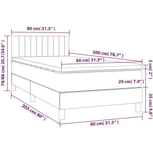  Krevet box spring s madracem LED smeđesivi 80 x 200 cm tkanina Slike