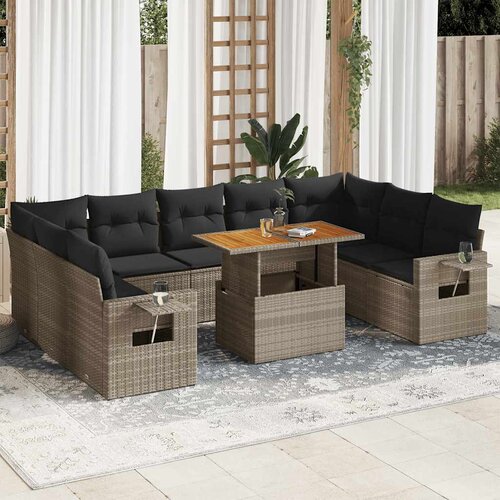  10-dijelni set vrtnih sofa od poliratana s jastucima sivi Cijene