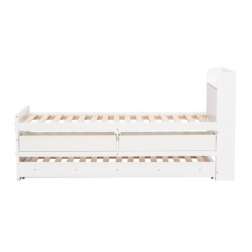Lumor Vlečna postelja iz masivnega lesa - 90x190 cm - Z 2 predaloma in USB polnilnikom na polici - Bela, (22155666) Cene