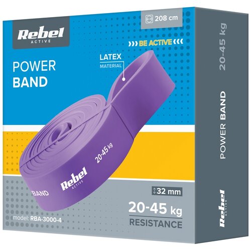 Rebel ACTIVE Lateks (guma) elastična traka za vežbanje Power Band PL-4, ljubičasta, otpor 20-45 kg, model RBA-3000-4 Slike