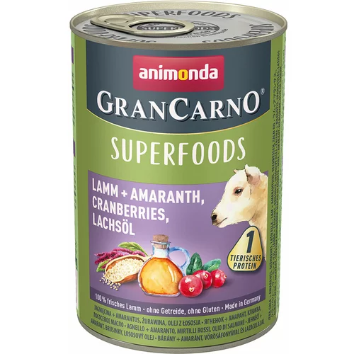 Animonda GranCarno Adult Superfoods 24 x 400 g - Jagnjetina + amarant, brusnice, lososovo olje