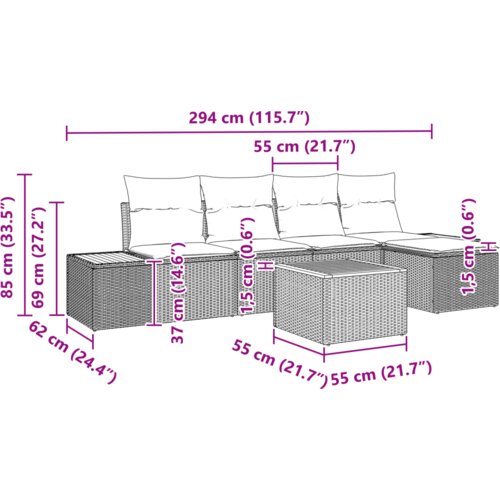 vidaXL set vrtne garniture od 6 komada s jastučićima - Bež poliratan acacia Cene