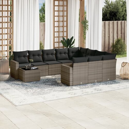 vidaXL 11-dijelni set vrtnih sofa od poliratana s jastucima sivi Cijene