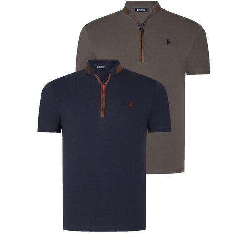 Dewberry DUAL SET T8571 ZIPPER MEN'S T-SHIRT-NAVY BLUE-KHAKI Cene