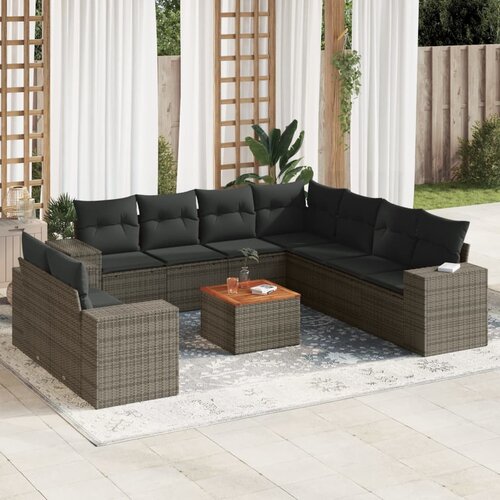 vidaXL 10-dijelni set vrtnih sofa od poliratana s jastucima sivi Cijene