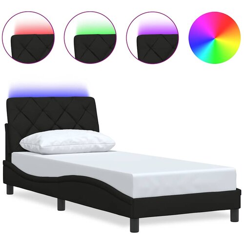 Maison Chic Posteljni okvir - Enojna postelja - Postelja za odrasle z LED brez vzmetnice Črna 90x200cm Tkanina, (21695442) Slike