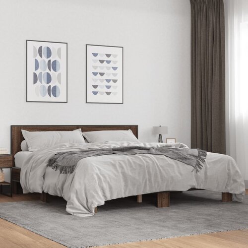 Furnova Posteljni okvir rjav hrast 200x200 cm inženirski les in kovina, (21934764) Slike