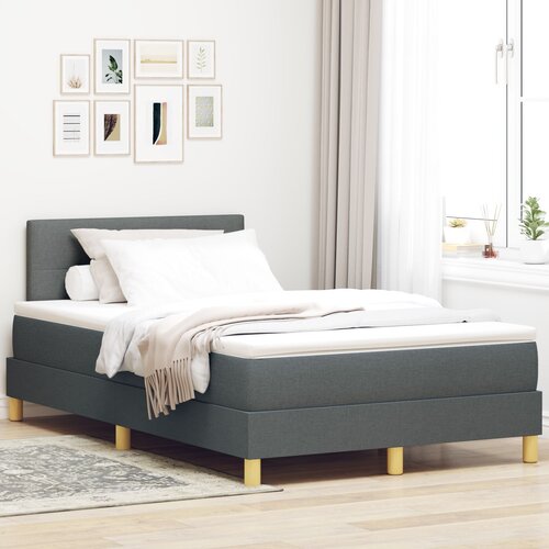 VidaXL krevet s kutijom s madracem tamno siva 120x200 cm tkanina Slike