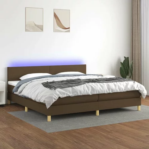  Box spring postelja z vzmetnico LED temno rjava 200x200cm blago, (20900804)