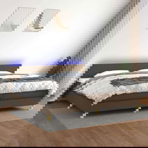  Krevet box spring s madracem LED tamnosmeđi 200x200 cm tkanina Cijene