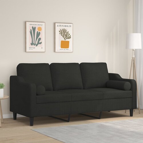 vidaXL Kavč trosed z okrasnimi blazinami črn 180 cm blago Cene