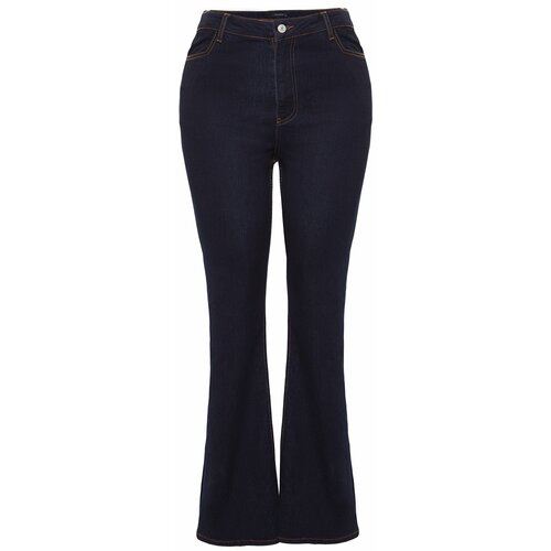 Trendyol Curve Dark Blue High Waist French Leg Jeans Slike