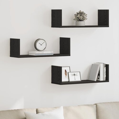vidaXL Stenska polica 3 kosi črna hrast 58x18x18 cm iverna plošča Cene