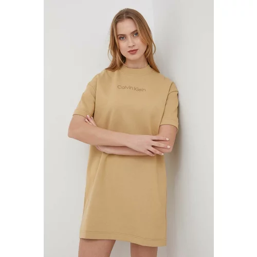 Calvin Klein Pamučna haljina boja: bež, mini, ravna