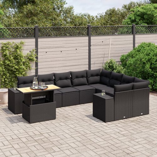 vidaXL 10-dijelni set vrtnih sofa s jastucima crni od poliratana Cijene