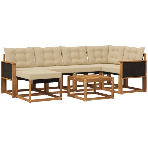 vidaXL Zunanja garnitura za sedenje z blazino 7 pcs Naravna in bež, (5000280233) Cene