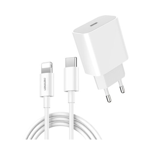 Denmen DC06L Punjač za mobilne Type C 20W 3,6A Fast + Lightning kabl BELI Cene
